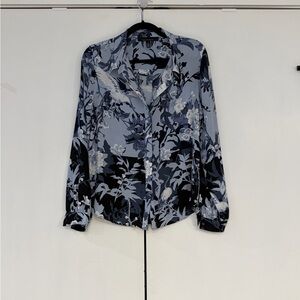 White House Black Market Black and Gray Floral Blouse